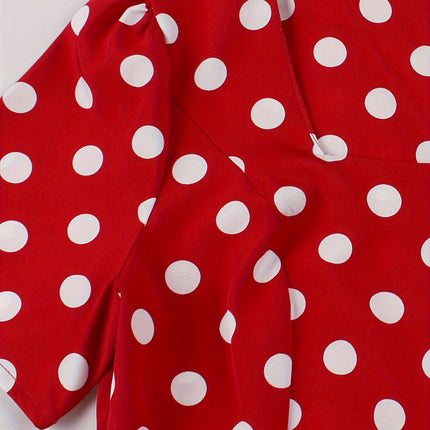 Polka Dot Print Square Neck Dress Belted Design for Spring & Summer Short Sleeve Womens Clothing