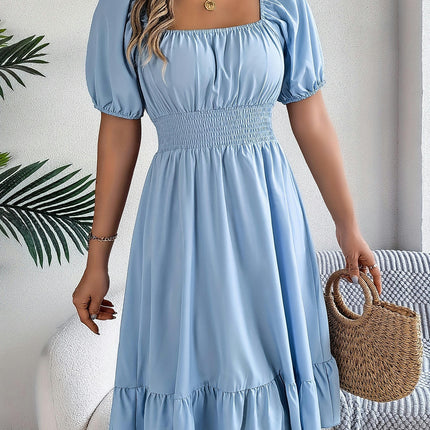 Solid Color Square Neck Midi Dress, Casual Dress For Summer, Women's Dress Clothing