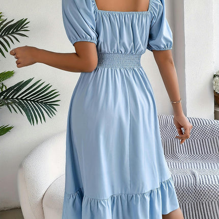 Solid Color Square Neck Midi Dress, Casual Dress For Summer, Women's Dress Clothing