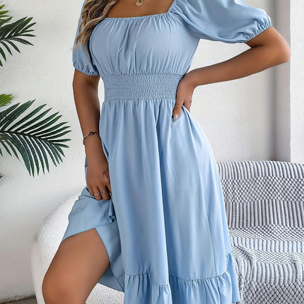 Solid Color Square Neck Midi Dress, Casual Dress For Summer, Women's Dress Clothing