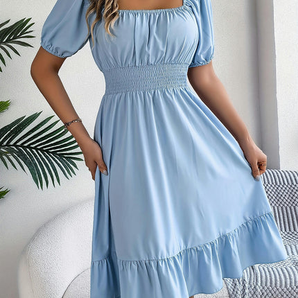 Solid Color Square Neck Midi Dress, Casual Dress For Summer, Women's Dress Clothing