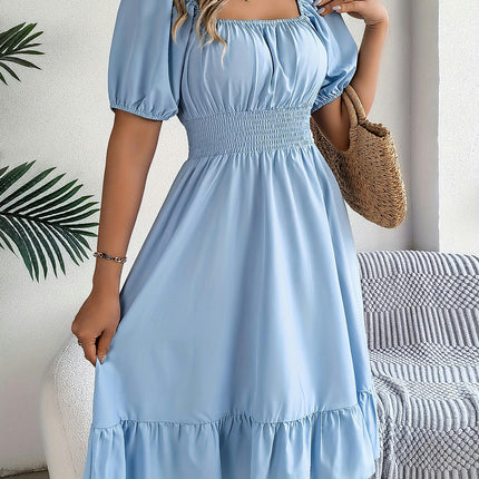 Solid Color Square Neck Midi Dress, Casual Dress For Summer, Women's Dress Clothing