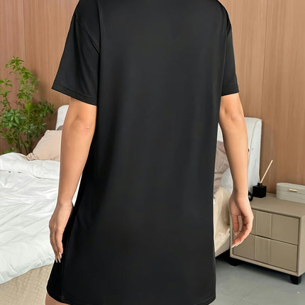 Summer Women's Heart Graphic Mini Dress, Casual Crew Neck Short Sleeve T-Shirt Dress for Everyday