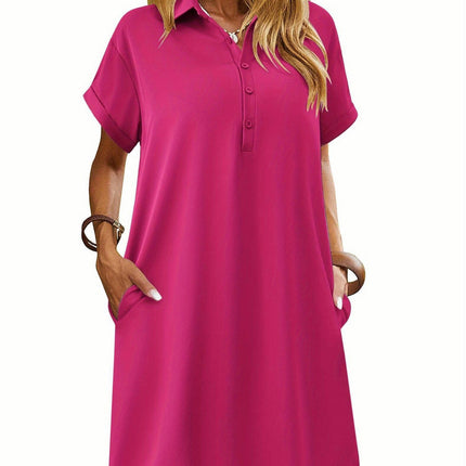 Woemns Casual Loose Summer Dress Button Down Short Sleeve Vacation Dress Shift Dresses with Pockets