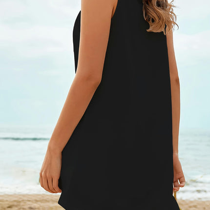 Black A-Line Sleeveless V-Neck Loose Fit Casual Summer Dress for Women-Breathable, and Comfortable