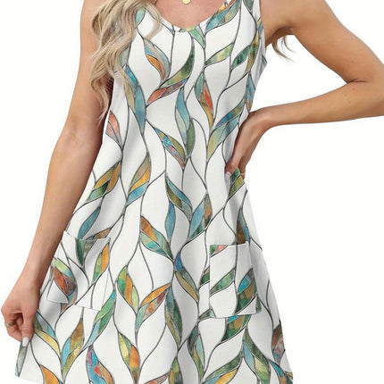 Summer V-Neck Mini Dress - Sleeveless, Printed, Casual, Beach, Short, and Perfect for Women