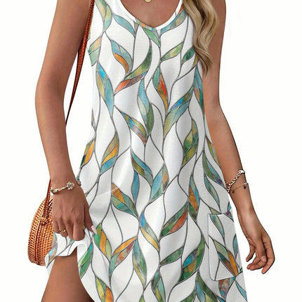 Summer V-Neck Mini Dress - Sleeveless, Printed, Casual, Beach, Short, and Perfect for Women