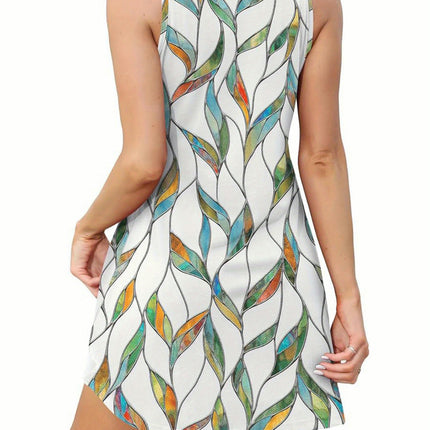 Summer V-Neck Mini Dress - Sleeveless, Printed, Casual, Beach, Short, and Perfect for Women