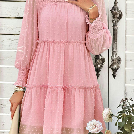 Sophisticated Elegant Women's Spring/Summer Chiffon Smocked Jacquard Panel Dress