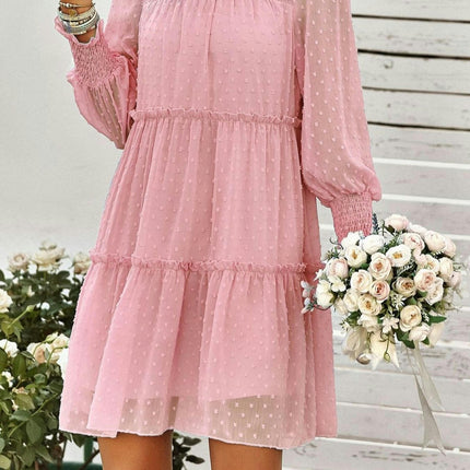 Sophisticated Elegant Women's Spring/Summer Chiffon Smocked Jacquard Panel Dress