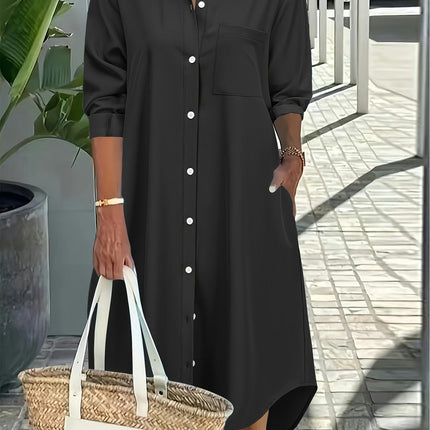 Elegant Chic Long-Sleeved Spring/Summer Dress for Women with Front Pocket