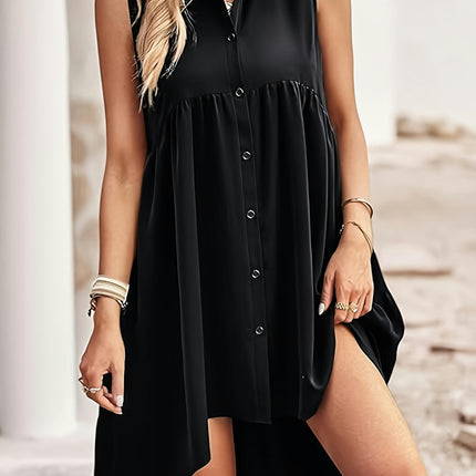 Women's Sleeveless Button Down Dress, Summer V Neck Shirt Dress Casual A-Line Dresses with Pockets