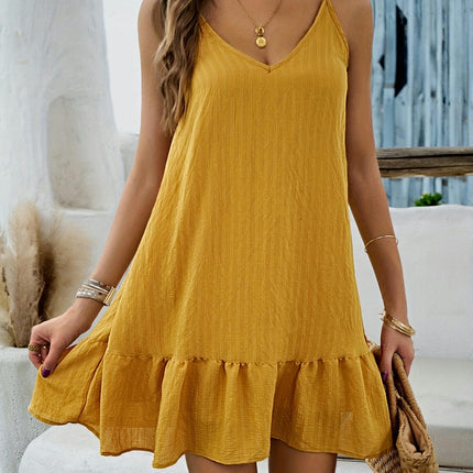 Soft V-Neck Cami Dress - Women's Casual Backless Spaghetti Straps Summer Dress for Everyday Wear