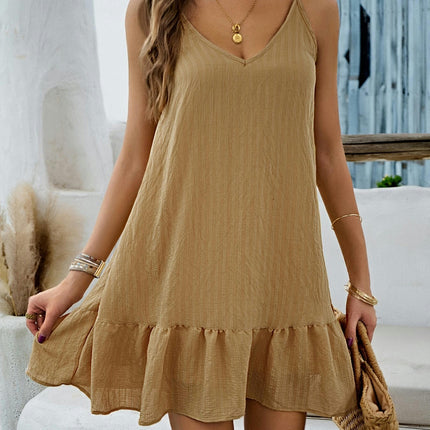 Soft V-Neck Cami Dress - Women's Casual Backless Spaghetti Straps Summer Dress for Everyday Wear