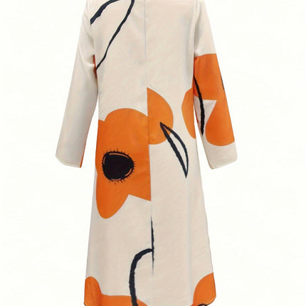 Women's Floral Print Loose Maxi Dress - Casual Long Sleeve Shirt Dress for Spring and Fall Seasons