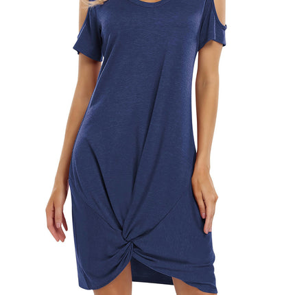 Women's Cold Shoulder Summer Twist Knot Mini Tshirts Dresses Women'S Casual Midi Dress