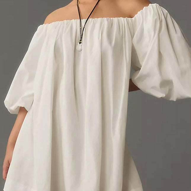 Women'S Puff Sleeve Off-Shoulder Mini Dress - Summer Beach Swing Dress Versatile for All Seasons