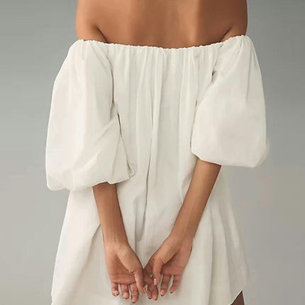 Women'S Puff Sleeve Off-Shoulder Mini Dress - Summer Beach Swing Dress Versatile for All Seasons