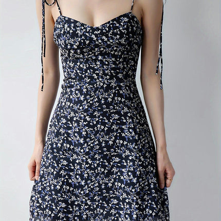 1pc Women'S Floral Print A-Line Dress - Casual V-Neck with Spaghetti Strap Summer Dress for Adults