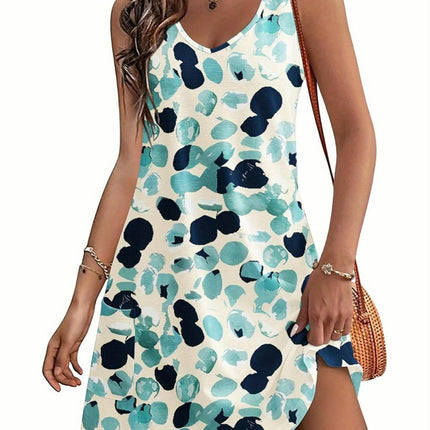 Women's Casual Sundress with Pockets Summer Boho Beach Dress Floral V Neck Tank Dresses