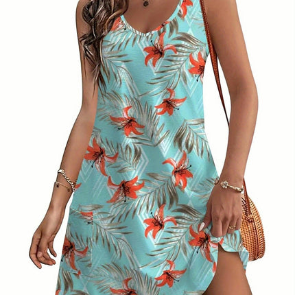 Women's Casual Sundress with Pockets Summer Boho Beach Dress Floral V Neck Tank Dresses