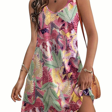 Women's Casual Sundress with Pockets Summer Boho Beach Dress Floral V Neck Tank Dresses