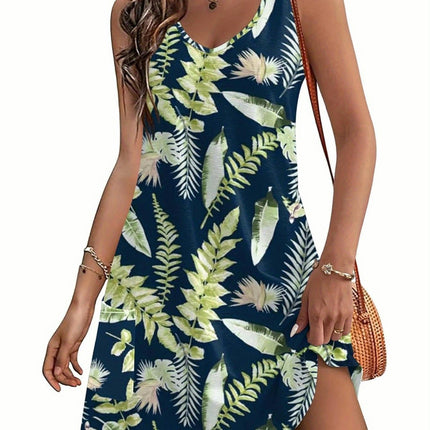 Women's Casual Sundress with Pockets Summer Boho Beach Dress Floral V Neck Tank Dresses