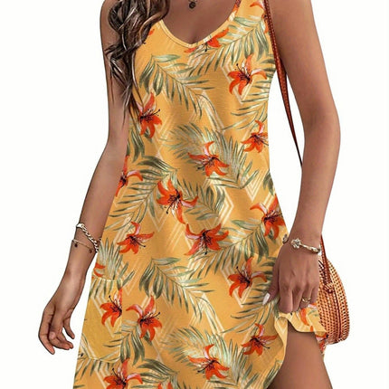 Women's Casual Sundress with Pockets Summer Boho Beach Dress Floral V Neck Tank Dresses