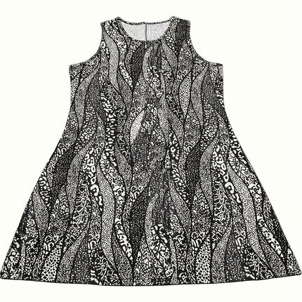 Allover Print Crew Neck Tank Dress - Sleeveless, Casual, Comfortable, Perfect for Spring and Summer