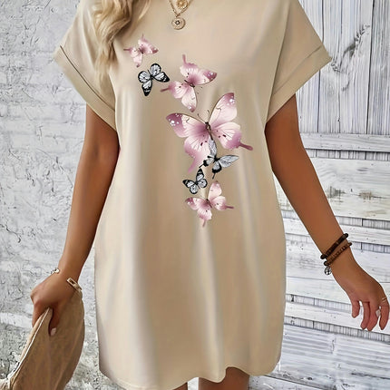 Womens Floral Print Summer Dress-Comfortable Crew Neck, Flirty Short Sleeves Casual for Spring