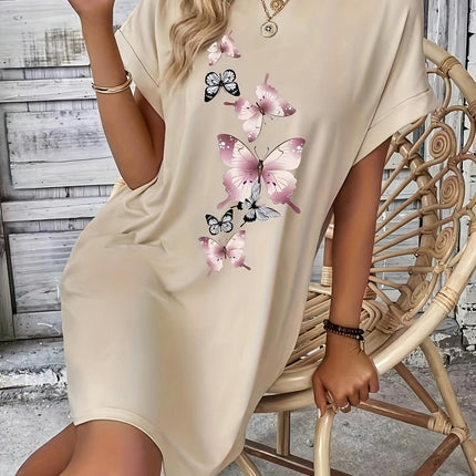 Womens Floral Print Summer Dress-Comfortable Crew Neck, Flirty Short Sleeves Casual for Spring