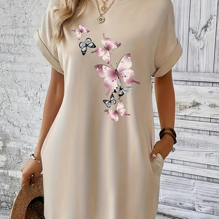 Womens Floral Print Summer Dress-Comfortable Crew Neck, Flirty Short Sleeves Casual for Spring