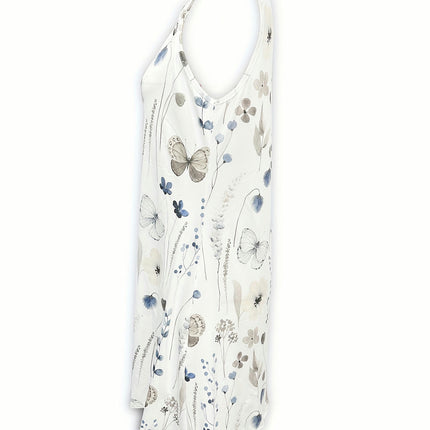 Floral Print Dress - Delicate Ring Linked, Flattering V-Neck, Sleeveless Tank Style for Warm Weather