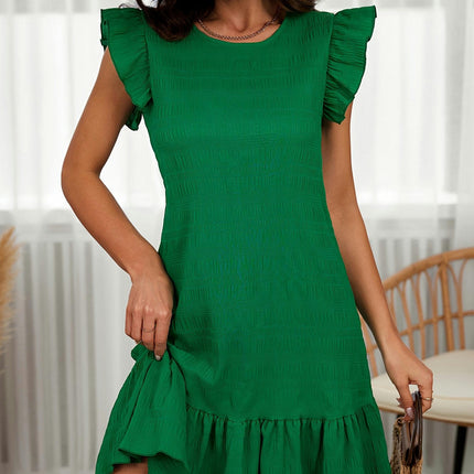 Women's Ruffle Sleeve Tunic Dress-Solid Color Crew Neck Knee-Length Casual Spring/Summer/Fall Dress