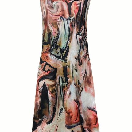 Print Notched Neck Dress, Vacation Style Sleeveless Dress For Spring & Summer, Women's Clothing