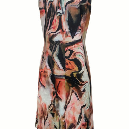 Print Notched Neck Dress, Vacation Style Sleeveless Dress For Spring & Summer, Women's Clothing