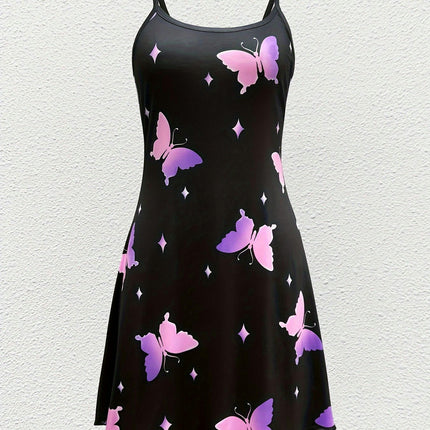 Butterfly Print Cami Dress, Elegant Sleeveless Dress For Spring & Summer, Women's Clothing