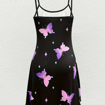 Butterfly Print Cami Dress, Elegant Sleeveless Dress For Spring & Summer, Women's Clothing