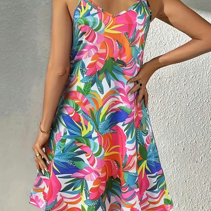 Floral Print Spaghetti Strap Cami Dress-Women's Sleeveless Vacation Dresses for Spring & Summer