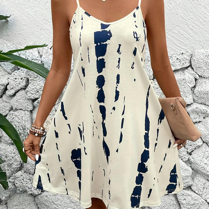 Spaghetti Strap Dress, Vacation Style Sleeveless Slip A-line Dress For Summer, Women's Clothing