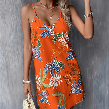 Vibrant Floral Print Spaghetti Strap Cami Dress - Women's Sleeveless Vacation Dress for Summer