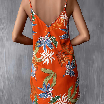 Vibrant Floral Print Spaghetti Strap Cami Dress - Women's Sleeveless Vacation Dress for Summer