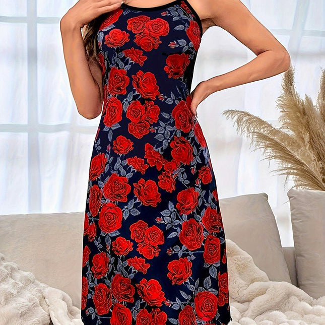 Rose Blossom Spaghetti Strap Dress Lightweight for Spring & Summer-Perfect Womens for Day