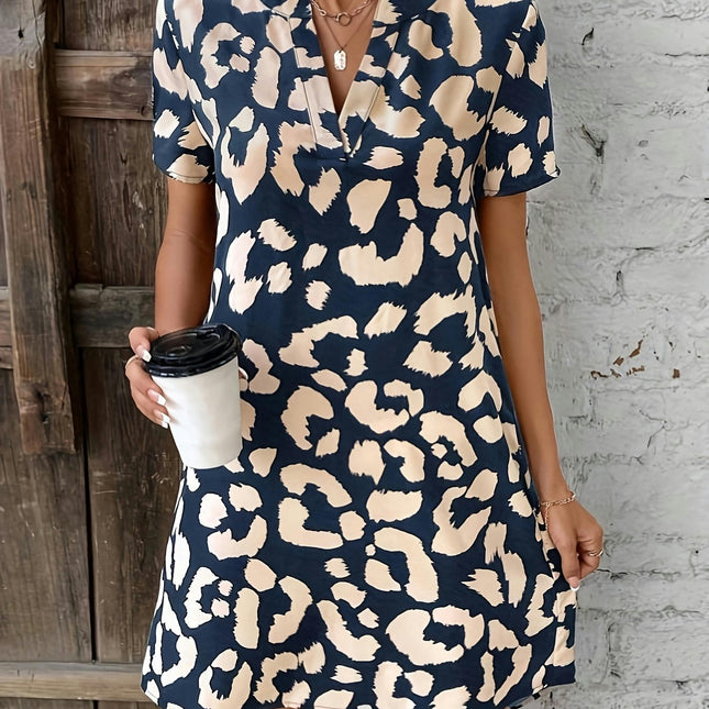 V Neck Allover Print Dress - Lightweight & Comfortable for Spring & Summer-Casual Wear for Women