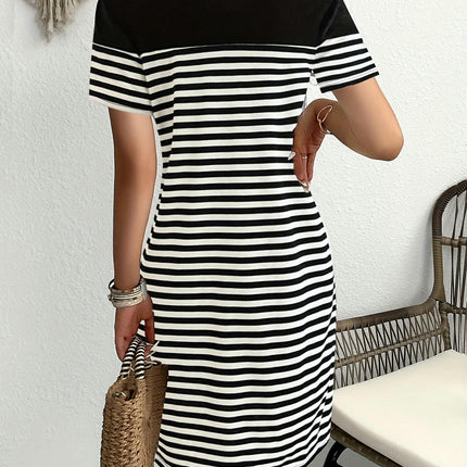 Vibrant Striped & Heart Print Tunic Dress Women's Clothing for Everyday Occasions