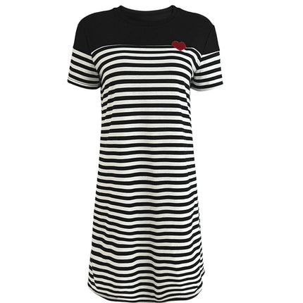 Vibrant Striped & Heart Print Tunic Dress Women's Clothing for Everyday Occasions