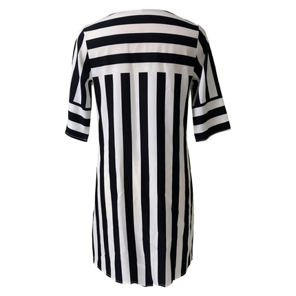 Women's Clothing Striped V Neck Loose Fit Dress - Casual, Short Sleeve, Spring & Summer