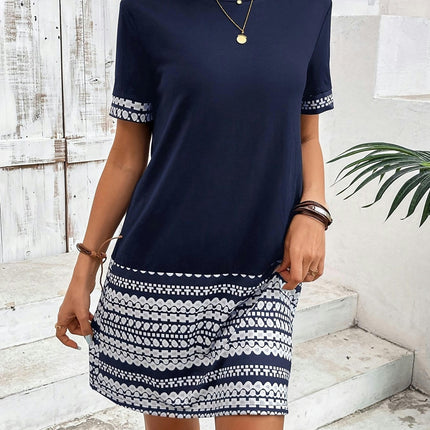 Comfortable Crew Neck Loose Fit Dress - Women's Casual Short Sleeve Spring & Summer Dresses