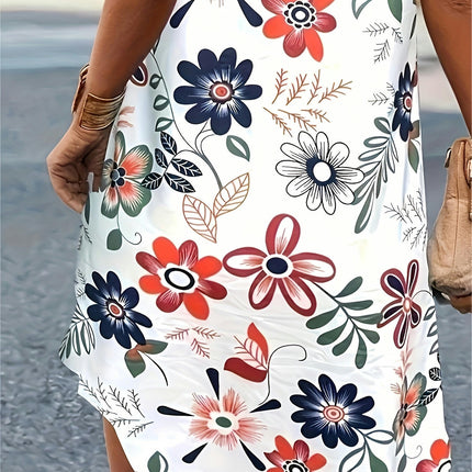 Clothing for Warm Weather Vibrant Floral Print Crew Neck Tank Dress - Elegant, Sleeveless Women's