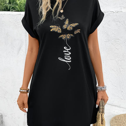 Butterfly Print Dress-Comfortable Short Sleeves Perfect for Spring and Summer Seasons